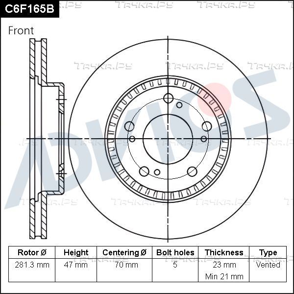 Тормозной диск Advics для Acura ZDX 2011-2013. Артикул C6F165B