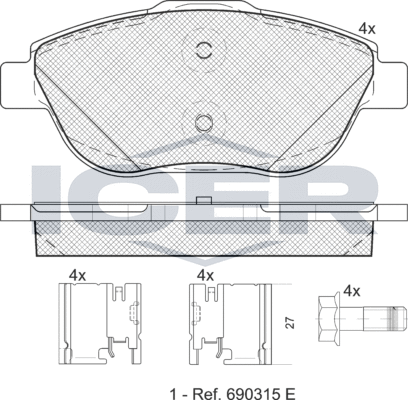 Тормозные колодки Icer передние для Citroen C3 II 2010-2016. Артикул 181925-201