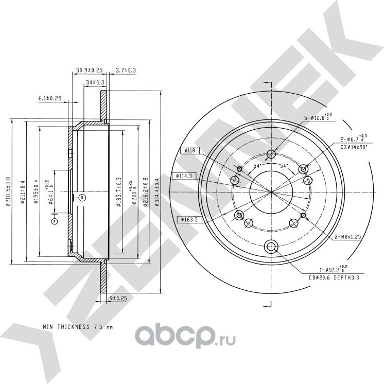 Диск тормозной задний HONDA CR-V 04-21 ACURA RDX 06-18 (Zennek). Артикул DBD0271