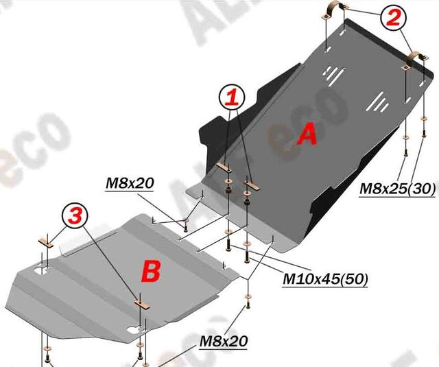 Защита алюминиевая Alfeco для картера и КПП Kia Bongo III 4WD 2004-2026. Артикул ALF.11.29 AL4