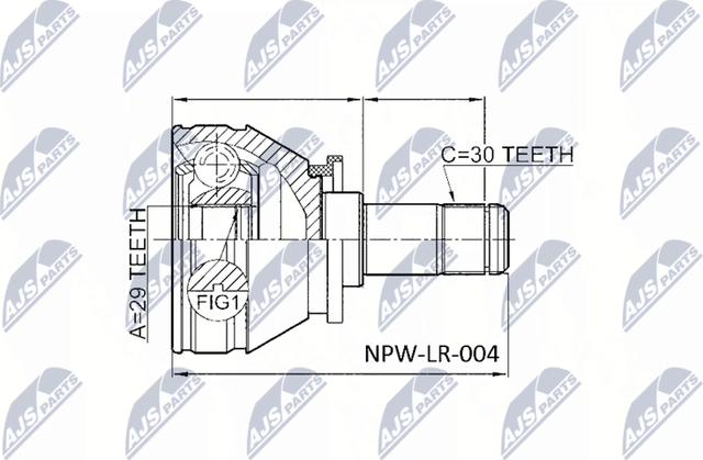Шрус внутренний (граната) NTY передний левый для Land Rover Range Rover III 2002-2012. Артикул NPW-LR-004