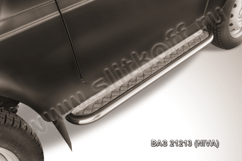 Пороги Slitkoff труба d42 с листом для ВАЗ 21213 Нива, 4х4 3 дв 1976-2026. Артикул Niv007