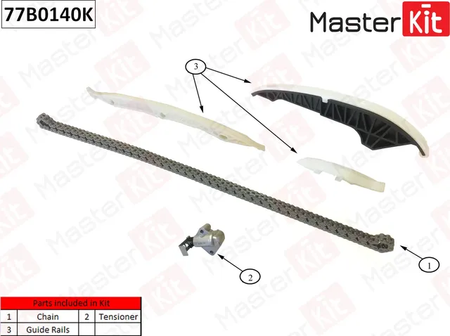 77B0140K Комплект цепи ГРМ Audi A3/SEAT Leon/Volkswagen Golf VII 2.0i CJXC 1.8 TFSI 2012- (без звезд (Master KIT). Артикул 77b0140k
