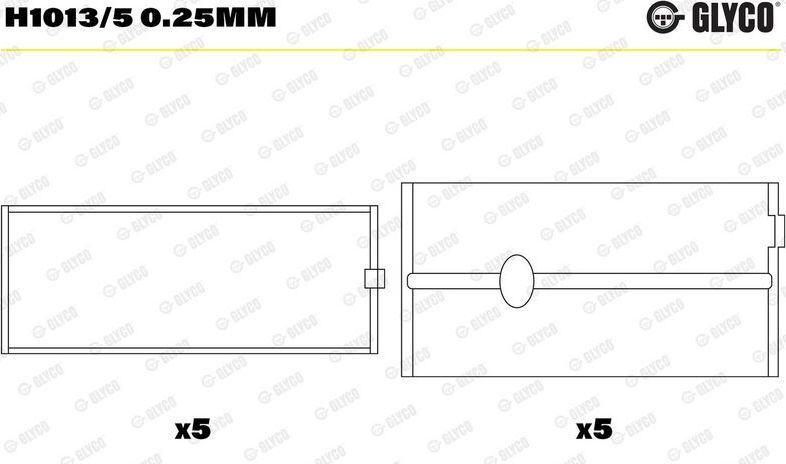 Вкладыши коренные Glyco для Renault Laguna II 2001-2007. Артикул H1013/5 0.25mm