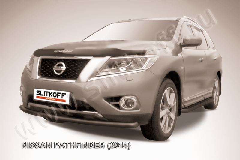 Защита Slitkoff переднего бампера d57 радиусная ЧЕРНАЯ матовая для Nissan Pathfinder R52 2014-2026. Артикул NIP14-007B