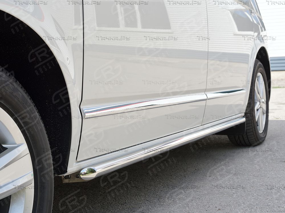 Защита порогов RusStal труба d42 правый для Volkswagen Transporter T6 (длинная база) 2015-2026. Артикул VTCT-002334