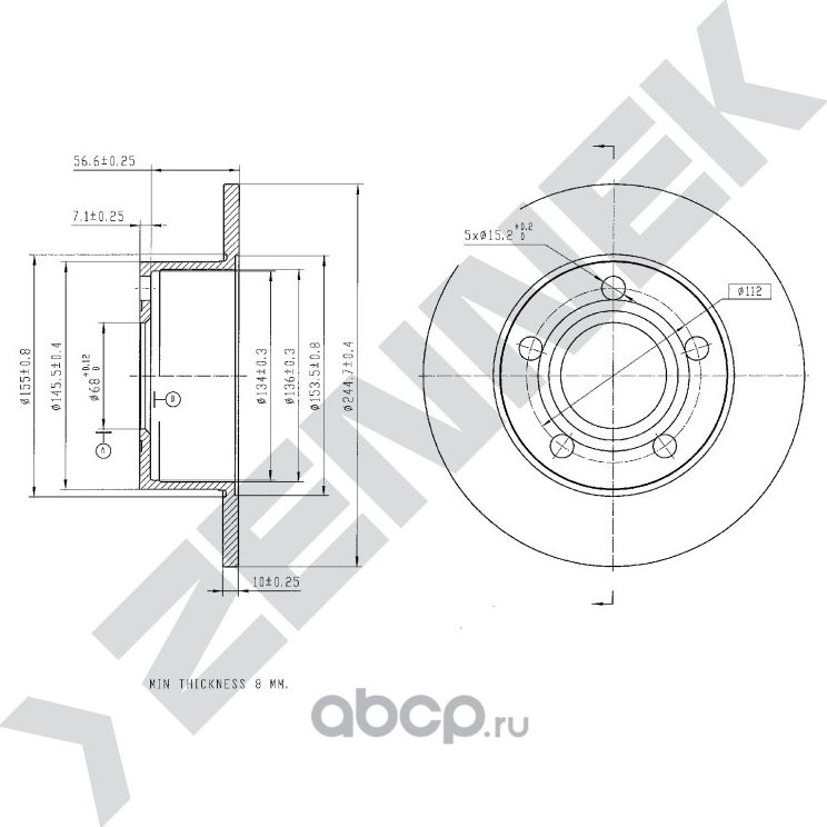 Диск тормозной задний AUDI 100 C4 90-94 A4 B5/B6 94-09 (Zennek). Артикул DBD0325