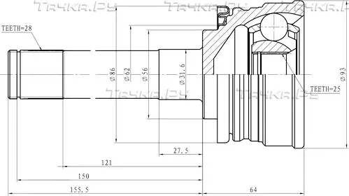 Шрус наружный Mitsubishi Pajero II V14W-V55W (91-04) (Zikmar). Артикул Z87218R