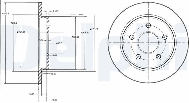 Тормозной диск Delphi задний для Lancia Delta III (844) 2008-2014. Артикул BG2332