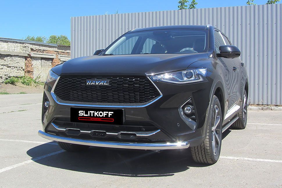 Защита Slitkoff переднего бампера d57 для Haval F7 2019-2026. Артикул HavF7003