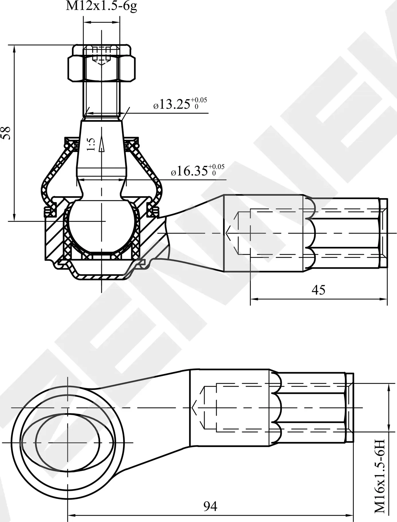 Наконечник рулевой правый AUDI A3 03-20, Q3 11-20, SKODA OCTAVIA 04>, VW GOLF 03 (Zennek). Артикул DTE0075