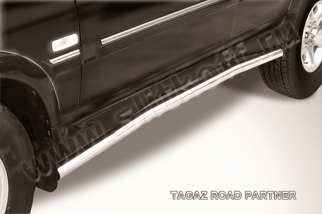 Пороги Slitkoff труба d57 с загибами для ТагАЗ Road Partner 2008-2026. Артикул TARP009