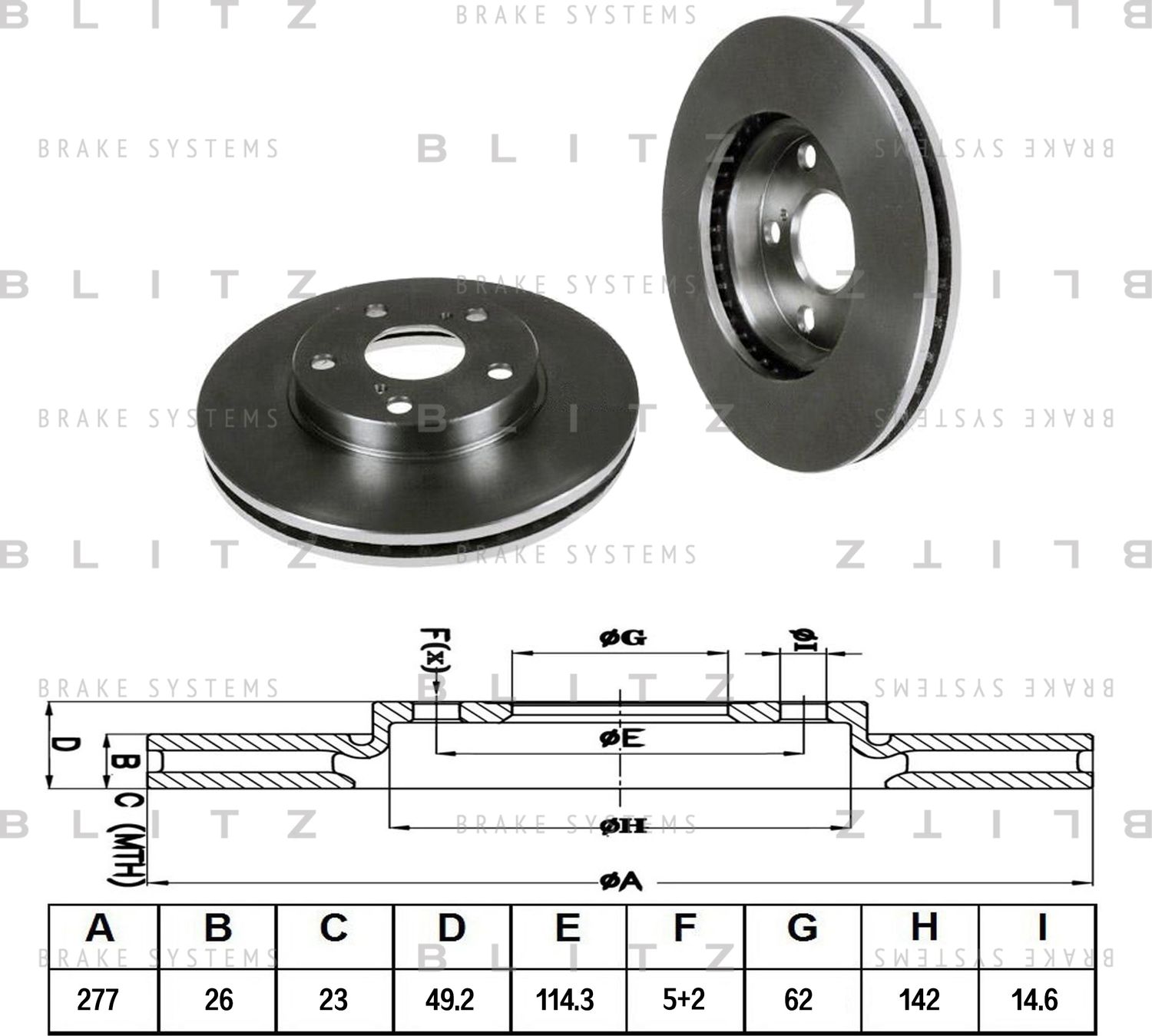 Диск тормозной передний вентилируемый Toyota Auris/Corolla 2013 (Blitz). Артикул BS0346