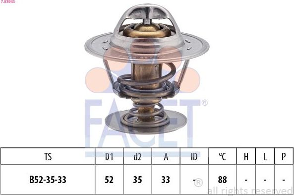 Термостат FORD  C-MAX 1.8 TDCi 07-, COURIER фургон (F3L, F5L) 1.8 D 91-96, COURI Facet Made in Italy - OE Equivalent. Артикул 7.8394S