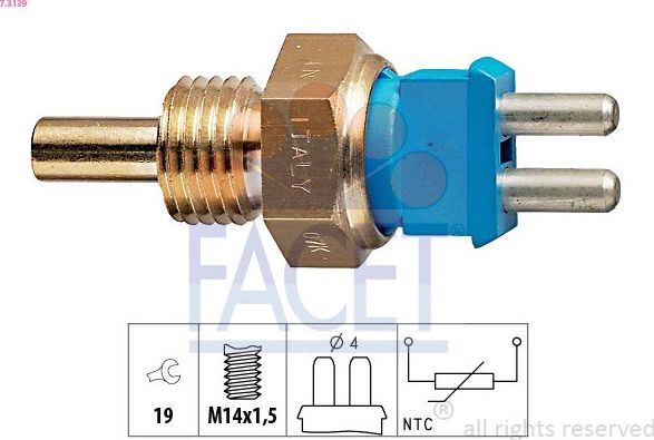 Датчик температуры охлаждающей жидкости Facet Made in Italy - OE Equivalent. Артикул 7.3139