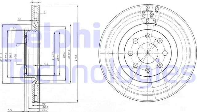 Тормозной диск Delphi передний для Opel Adam I 2012-2019. Артикул BG3944