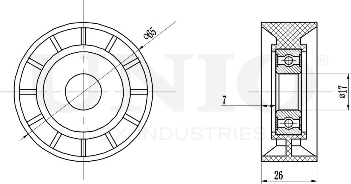 Ролик поликлинового ремня натяжной (Unio). Артикул TNS-10128