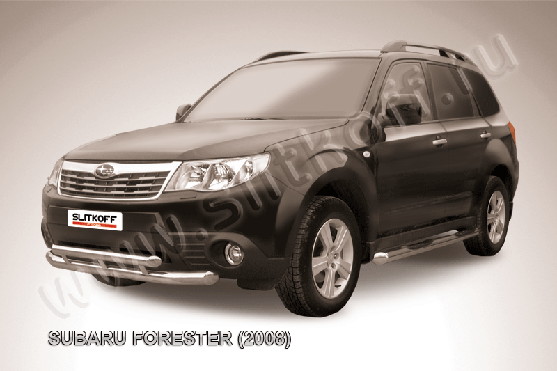 Защита Slitkoff переднего бампера d76/57 двойная для Subaru Forester III 2008-2012. Артикул SF009