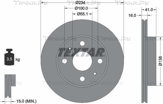 Тормозной диск Textar Pro передний для Toyota Verso-S 2010-2016. Артикул 92285603