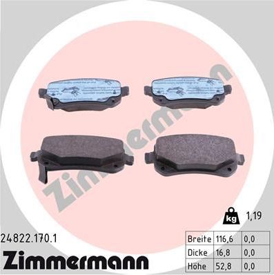 Тормозные колодки Zimmermann задние для Dodge Grand Caravan V 2007-2008. Артикул 24822.170.1