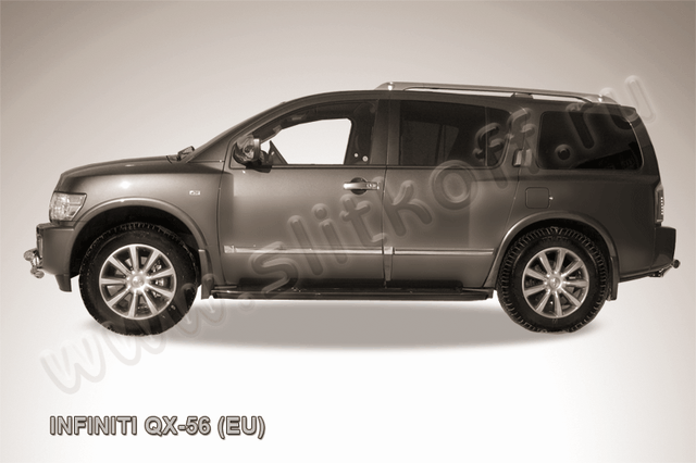 Защита Slitkoff штатного порога d42 ЧЕРНАЯ матовая для Infiniti QX56 II 2004-2010. Артикул IN.QX006B