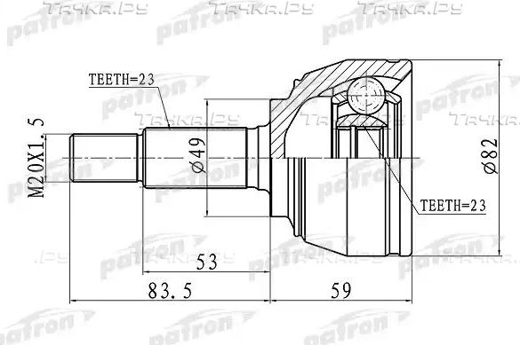 Шрус наружный (граната) Patron для Nissan Micra K12 2005-2010. Артикул PCV1667