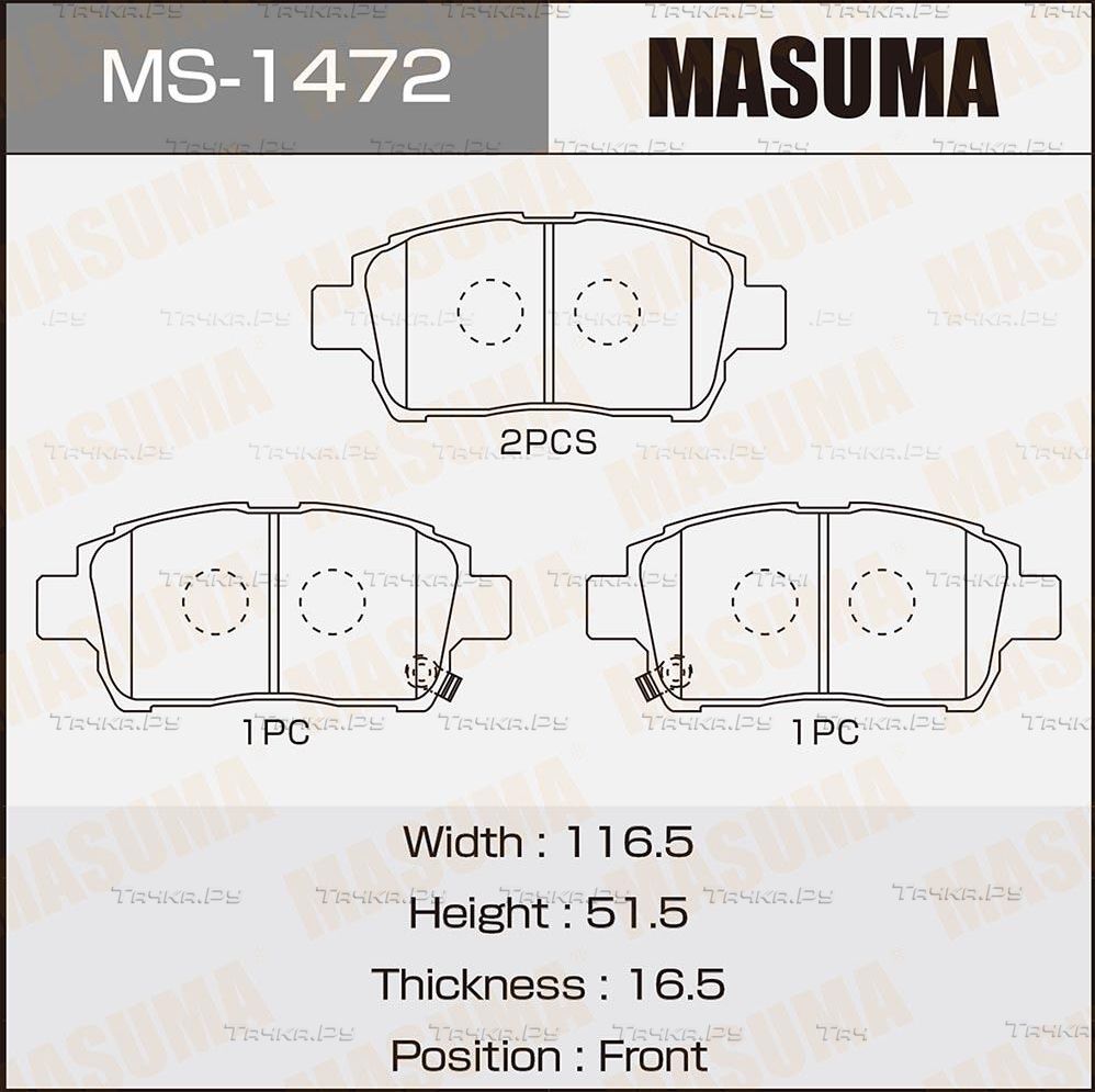 Тормозные колодки Masuma передние для Toyota Corolla E120, E130 2001-2008. Артикул MS-1472