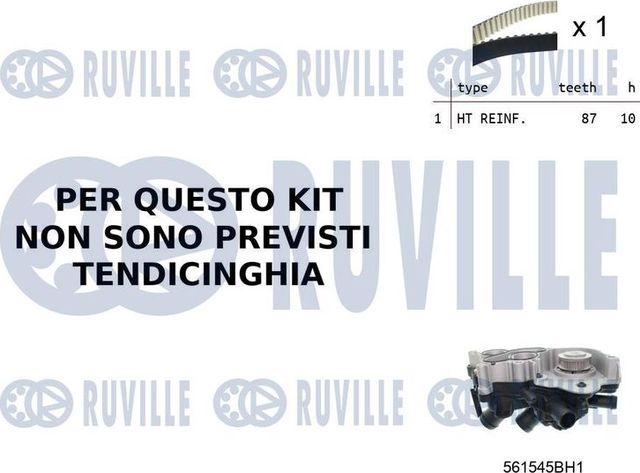 Помпа (водяной насос) с комплектом ремня ГРМ Ruville. Артикул 55B0053