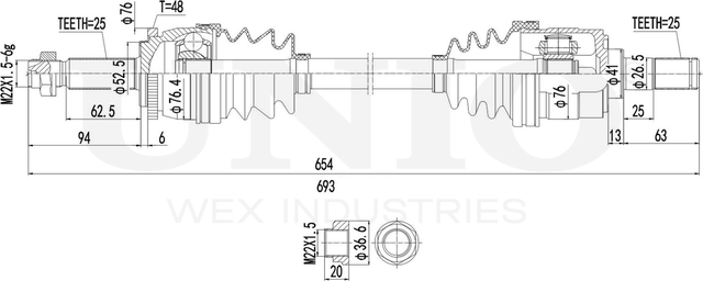 Вал приводной (Unio). Артикул CVJ-10040