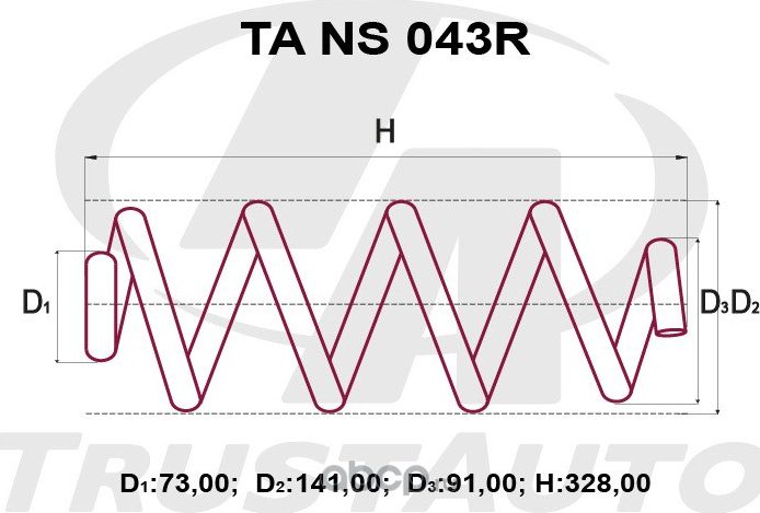 Пружина подвески усиленная (Trustauto). Артикул TANS043R
