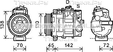 Компрессор кондиционера AVA для Mercedes-Benz C-Класс II (W203, CL203) 2000-2008. Артикул MSAK615