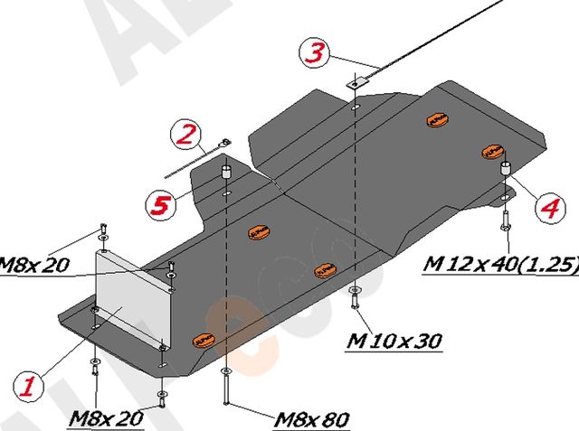 Защита алюминиевая Alfeco для топливного бака SsangYong Kyron 2005-2015. Артикул ALF.21.11 AL4