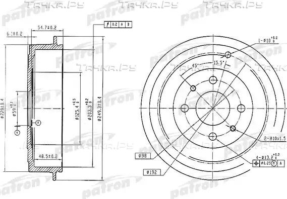 Тормозной барабан Patron задний для Lancia Musa I 2004-2012. Артикул PDR1225