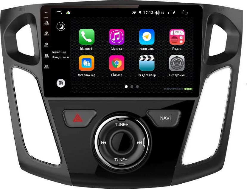 Штатное головное устройство NaviPilot с экраном 9" Android 9, 4G, DSP, сенсорные кнопки для Ford Focus III 2011-2019. Артикул NPD9L-WRG-F150-09