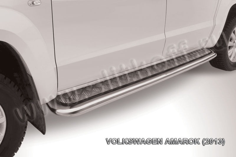Пороги Slitkoff труба d57 с листом для Volkswagen Amarok 2010-2015. Артикул VWAM13-010