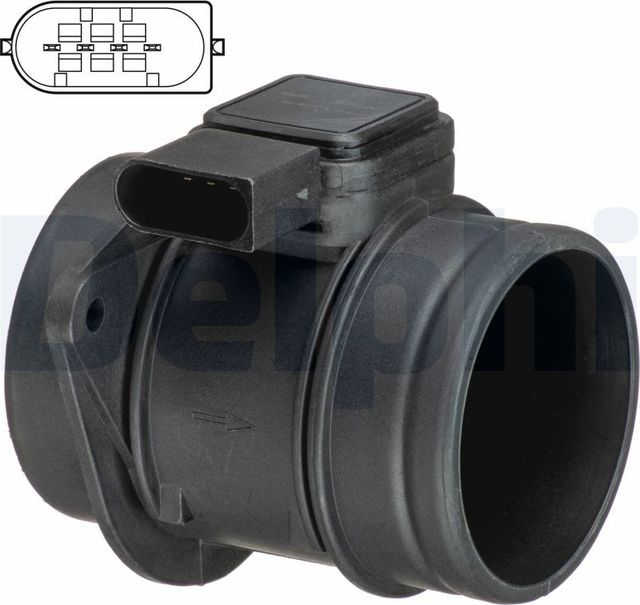 Датчик массового расхода воздуха (ДМРВ) Delphi для Smart Forfour I (W454) 2004-2006. Артикул AF10505-12B1