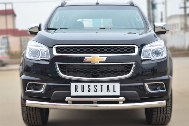 Защита RusStal переднего бампера d76 (дуга) d42 (дуга) для Chevrolet TrailBlazer II 2012-2016. Артикул CTRZ-001507