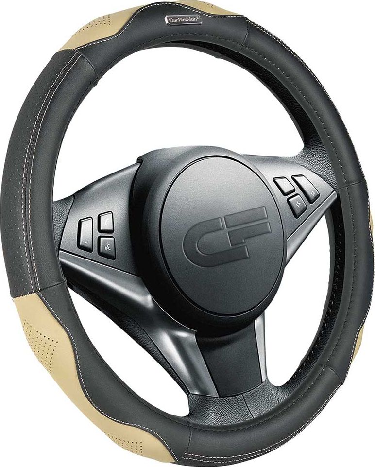 Оплётка на руль CarFashion Storm (размер M, натуральная кожа, цвет ЧЕРНЫЙ/БЕЖЕВЫЙ/БЕЖЕВЫЙ). Артикул 31347