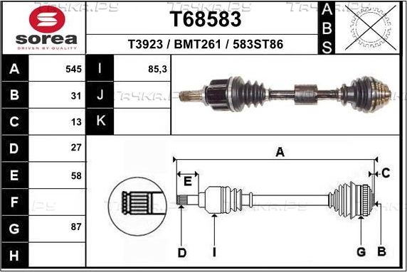 Полуось (привод в сборе, приводной вал) EAI для BMW 2 F44 2019-2026. Артикул T68583