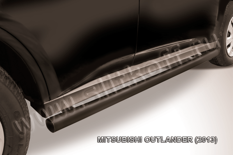 Пороги Slitkoff труба d57 ЧЕРНЫЕ матовые для Mitsubishi Outlander III 2013-2014. Артикул MOUT13-007B
