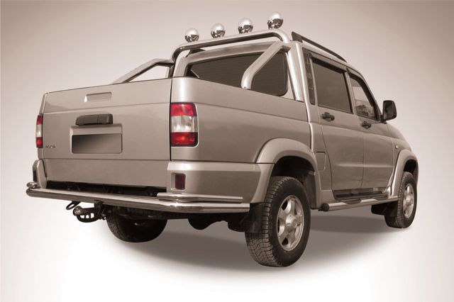Защита Slitkoff заднего бампера d76+d42 двойная для УАЗ Pickup I рестайлинг 2014-2026. Артикул UPpic14-010