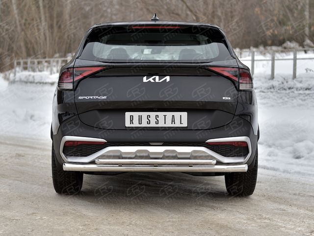 Защита RusStal заднего бампера d63 секции-d42 дуга для Kia Sportage V (кроме Style и X-Line) 2021-2026. Артикул KSZ-004035