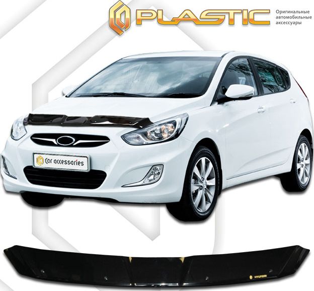 Дефлектор СА Пластик для капота (Classic черный) Hyundai Solaris I хетчбэк 2011-2013. Артикул 2010010105815