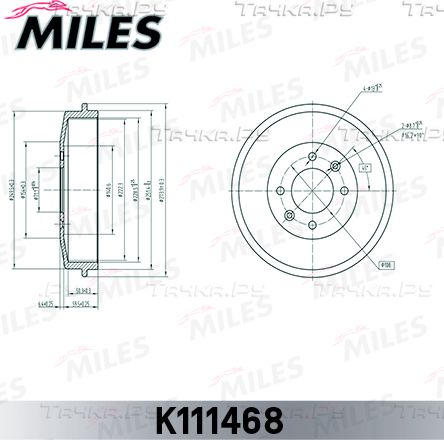 Тормозной барабан Miles задний задний для Peugeot Partner I 1996-2015. Артикул K111468