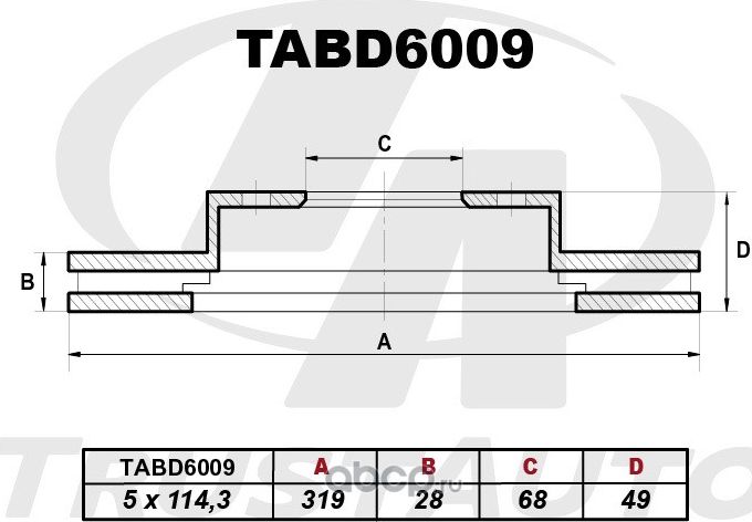 Диск тормозной передний вентилируемый BD0704 (Trustauto). Артикул TABD6009