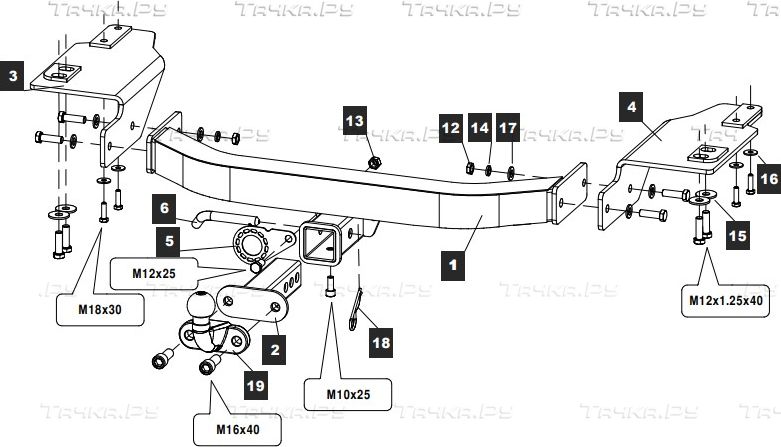 Фаркоп Baltex для Toyota Land Cruiser Prado 150 (вкл. TRJ150L-GKPEK с двигателем 2TR-FE) 2009-2026 с нержавеющей накладкой. Быстросъемный крюк. Артикул 24925238