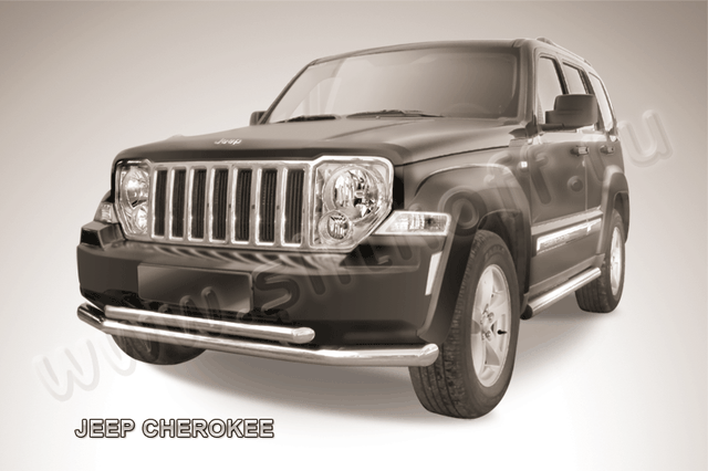 Защита Slitkoff переднего бампера d76/57 двойная для Jeep Cherokee KK (Cherokee в России, Liberty в США) 2012-2013. Артикул JCH12-001