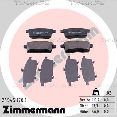 Тормозные колодки Zimmermann задние для Mazda CX-9 I 2006-2016. Артикул 24545.170.1