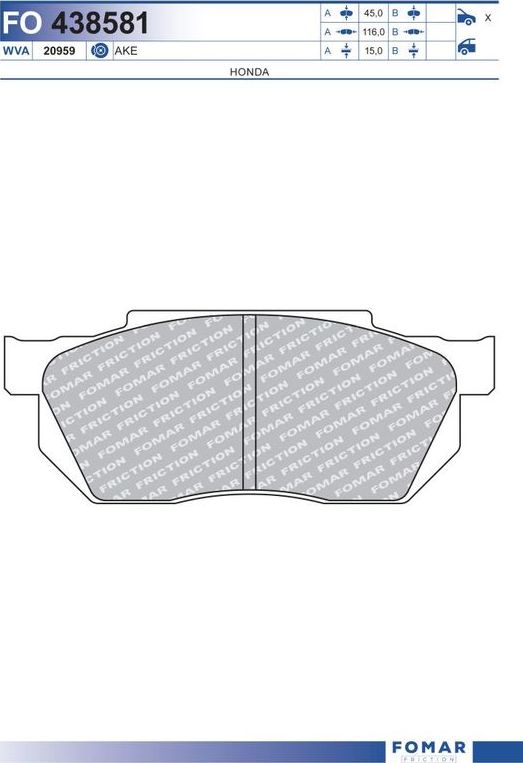 Тормозные колодки Fomar. Артикул FO 438581