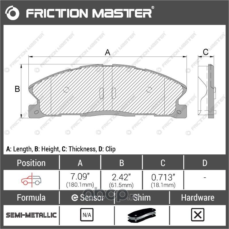 Колодки тормозные дисковые передние MKD1611 (Frictionmaster). Артикул MKD1611